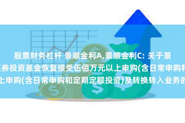 股票财务杠杆 景顺金利A,景顺金利C: 关于景顺长城四季金利债券型证券投资基金恢复接受伍佰万元以上申购(含日常申购和定期定额投资)及转换转入业务的公告